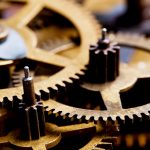 Grunge gear, cog wheels background. Industrial science, clockwork, technology.